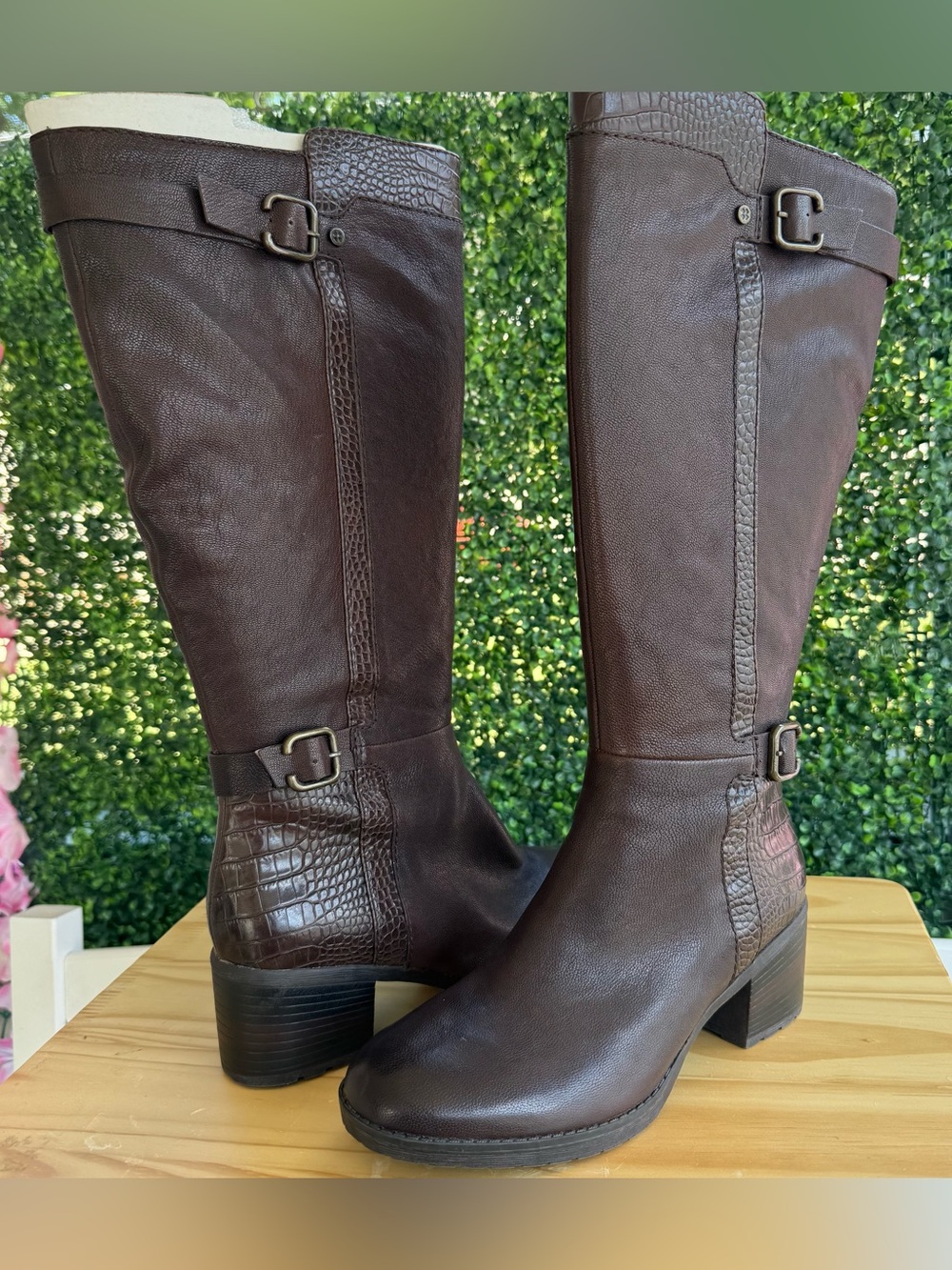 Naturalizer Rozen Women’s 9.5M Wide Calf Brown Leather Knee High Boots